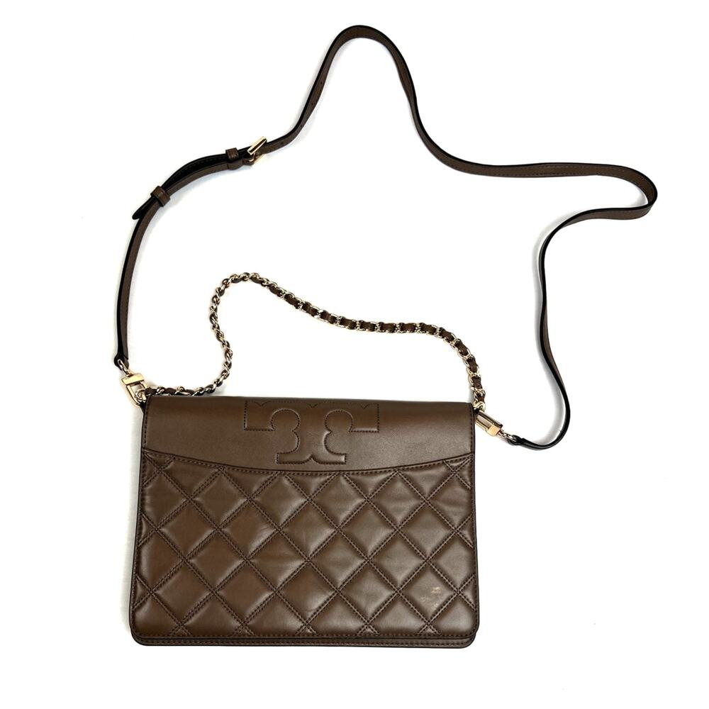 Tory Burch Fleming Convertible Shoulder Bag – Taupe Quilted Leather